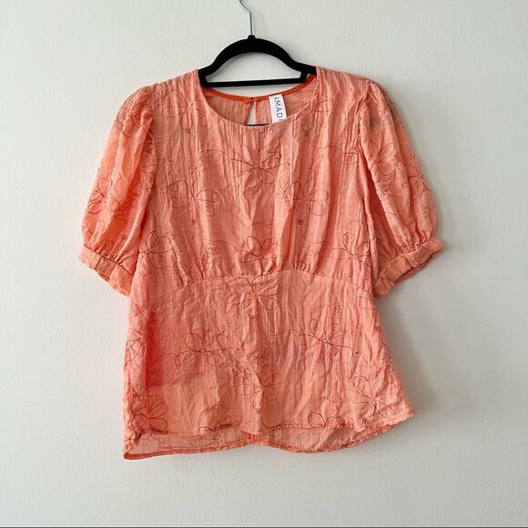 Anthropologie Amadi Nika Orange Embroidered Blouse - Picture 2 of 6
